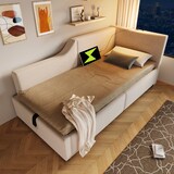 thumbnail of Komfortables Sofa-Bett Samtstoff mit Stauraum Hydraulik Lattenrost Leselampe USB-C Modernes Tagesbett Wohnzimmer 90x190 cm Beige