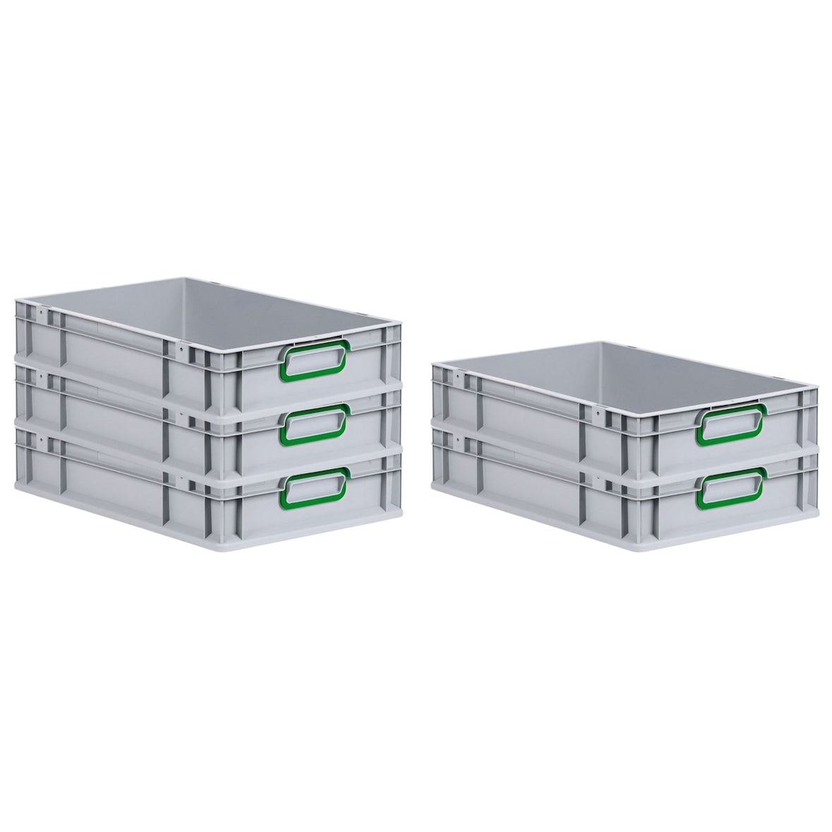 PROREGAL 5x Eurobox NextGen Color | HxBxT 12x40x60cm | 23 Liter | Griffe grün geschlossen | Glatter Boden | Eurobehälter