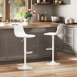 thumbnail of HOMCOM juego de 2 taburetes altos de cocina regulable en altura 84-104 cm con respaldo y reposapiés tapizado en PU giratorio en 360° blanco