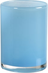 Ein blauer Glaszylinder-Kerzenhalter.