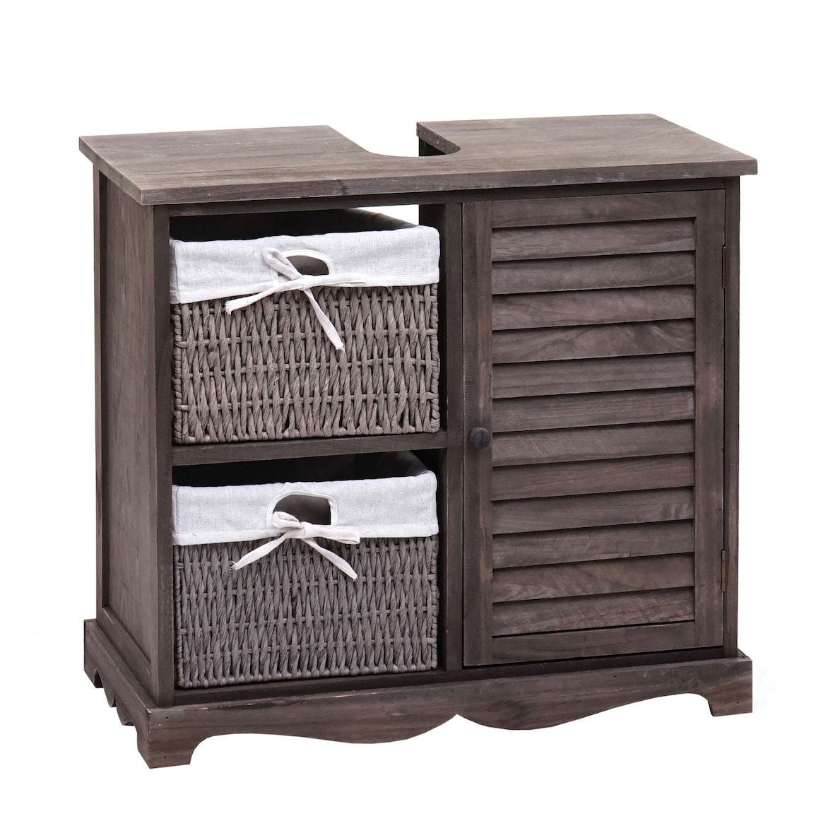Waschbeckenunterschrank HWC-H20, Badezimmer Waschtisch, Massiv-Holz Korb-Schublade 60x65x31cm ~ shabby grau-braun