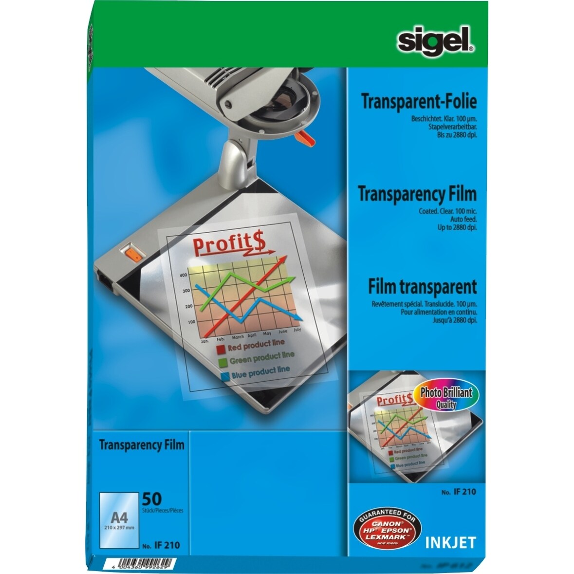 InkJet-Folie transparent A4 100qm klar stapelverarbeitbar VE=50 Blatt