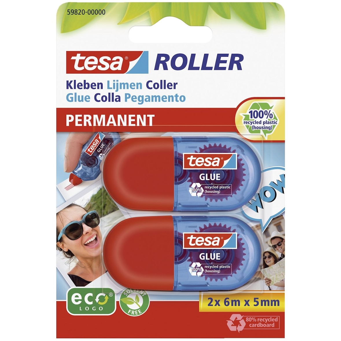 tesa® 59820-00000-00 Kleberoller Mini Einweg - permanent, 6 m x 5 mm, 2er Pack