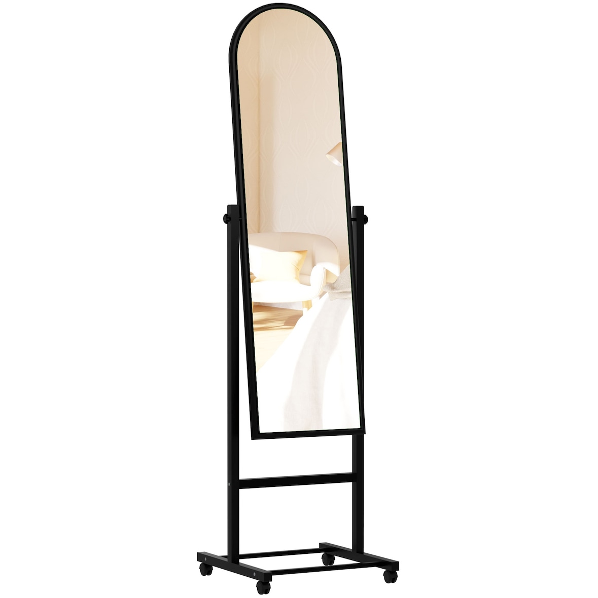 Décoshop26 - Schwenkbarer Ganzkörperspiegel – Schwarzer Metallrahmen – Mit Rollen 10_0008638