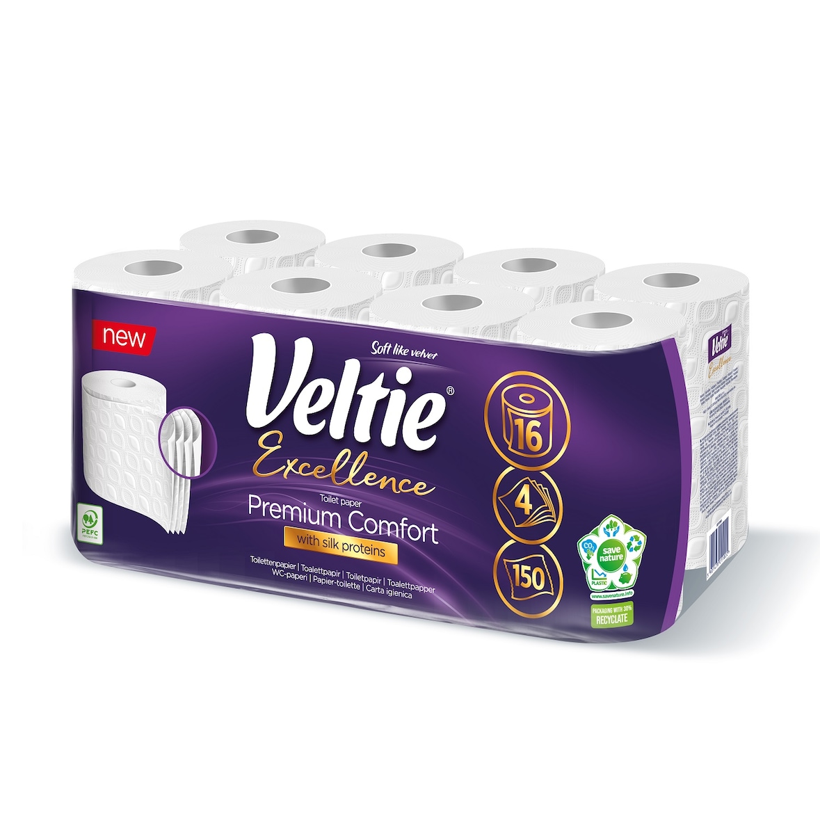 Toilettenpapier VELTIE – 16er Pack – 4-lagig – 150 Blatt – Weiß