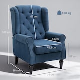 thumbnail of HOMCOM sillón orejero moderno, butaca de salón con reposabrazos y patas de madera, sofá individual carga 160 kg, para oficina, sala de estar, azul
