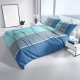 thumbnail of Bettwäsche 155x220 Mikrofaser Türkis Grau Streifen Wellen Set mit Reißverschluss