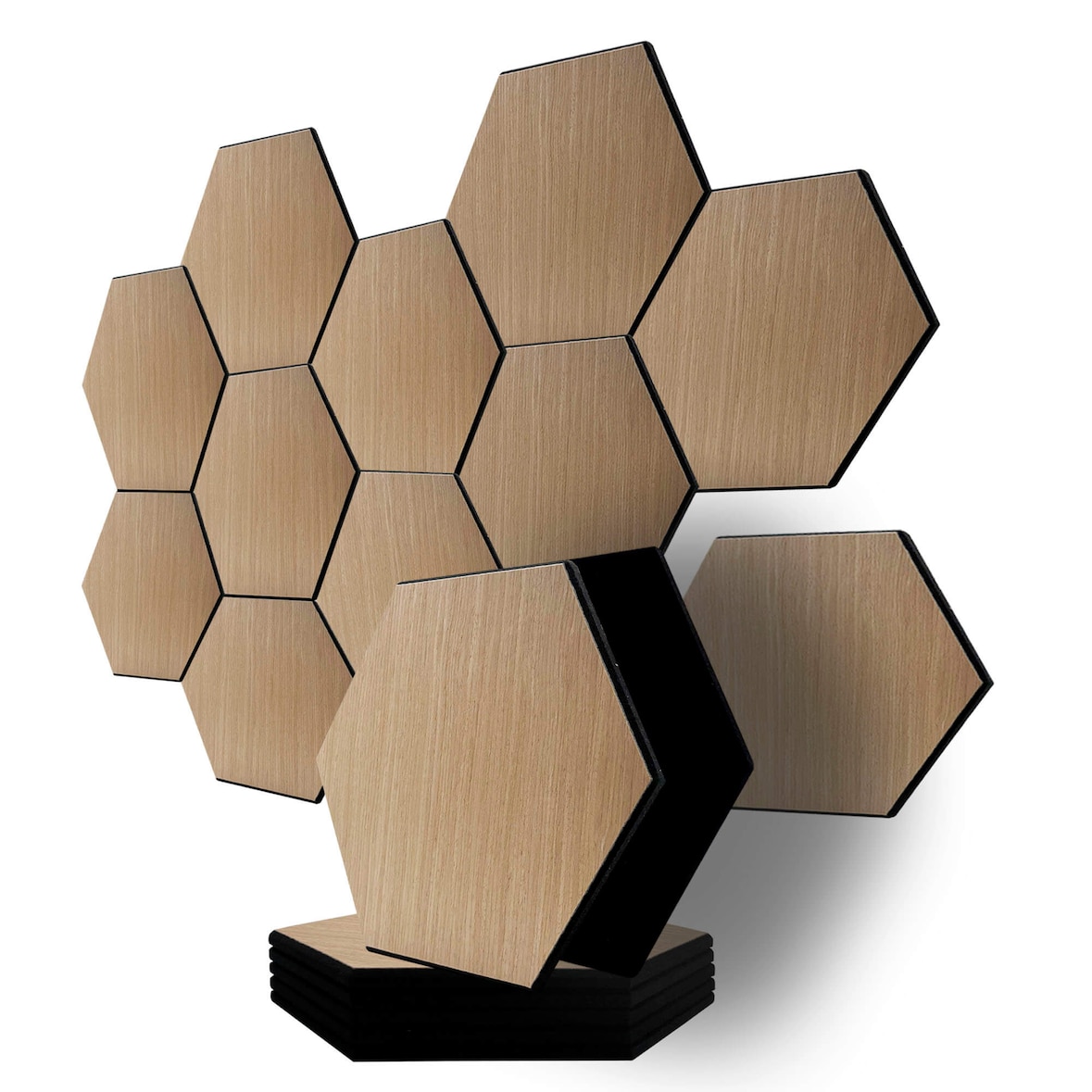 Pack 10 Panel Acústico de Pared Hexagonal Madera Natural - Turku 30x30x1cm