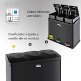 thumbnail of Wellhome - Ökologischer Recyclingbehälter 45 Liter mit 3 Fächern, Farbe Schwarz - 20 Müllbeutel 20L - 58,5x40x46cm