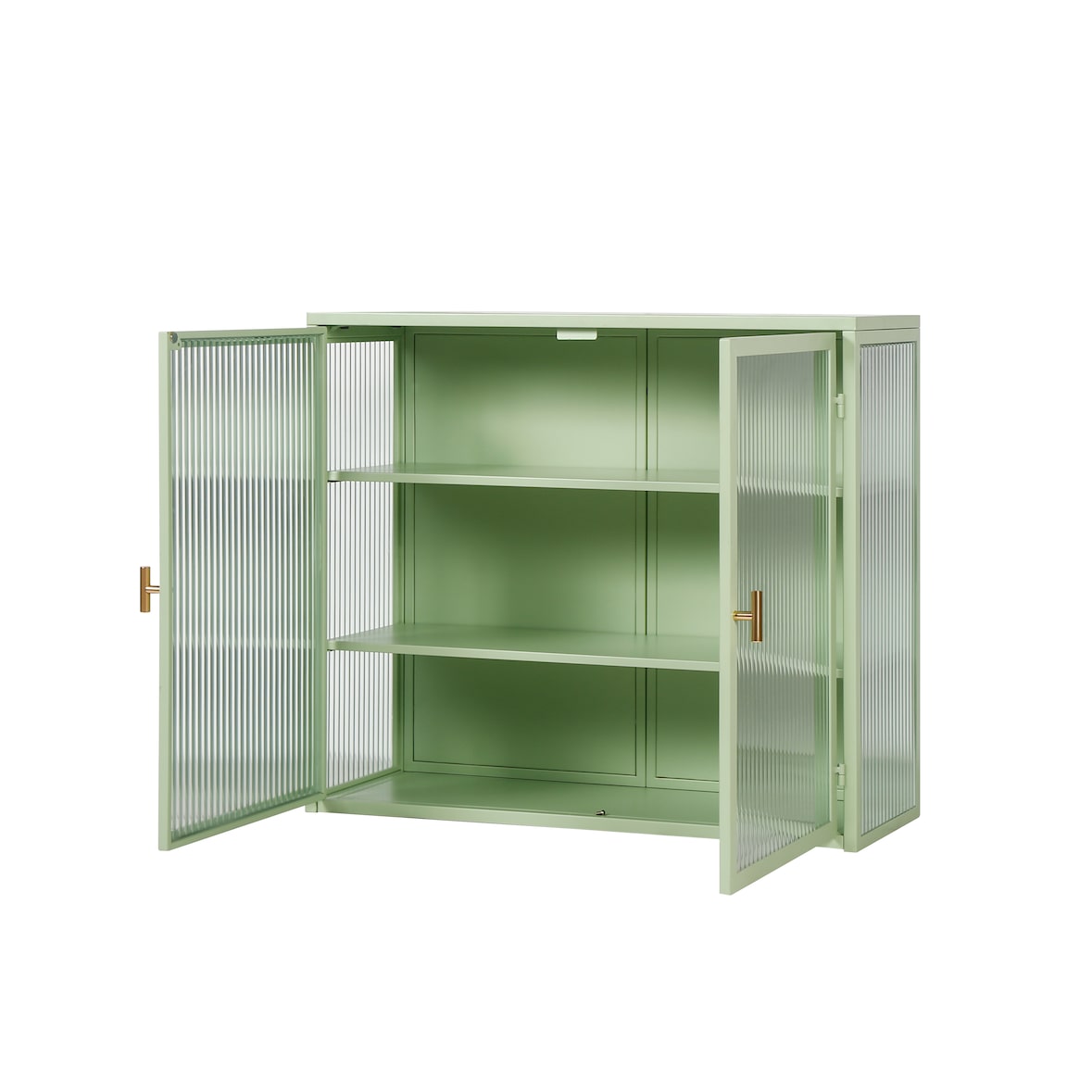 Wandschrank Sideboard mit Glastüren 60x70x23 cm Mintgrün, 2 Türen, 3 Ebenen, abnehmbarer Einlegeboden, Metall + Hartglas