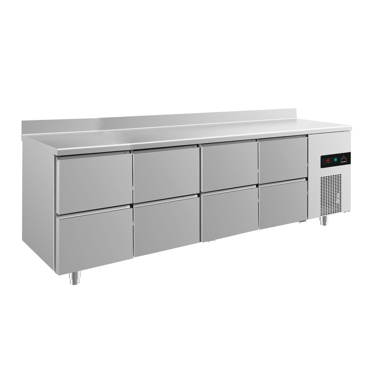 Gastro Kühltisch 8 Schubladen Umluftkühlung Aufkantung, 2330x700x850mm -2/+8°C