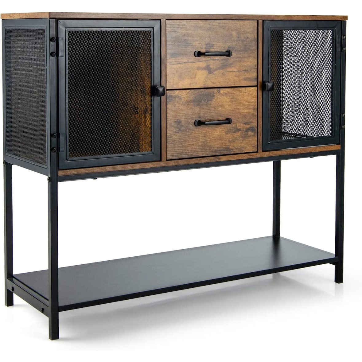 COSTWAY Credenza Industriale, Tavolo Console con 2 Ante a Griglia e 2 Cassetti, Tavolino 100 x 35 x 85 cm