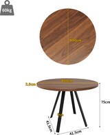 thumbnail of Esstisch rund 80x80x75  Walnuss+Schwarz MDF Tischplatte Metallbeine, kompakter Küchentisch für Esszimmer und Wohnzimmer, pflegeleicht
