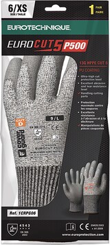 thumbnail of Coverguard - Gants anti-coupures gris enduit PU EUROCUT P500 (Pack de 5) Gris Taille 9