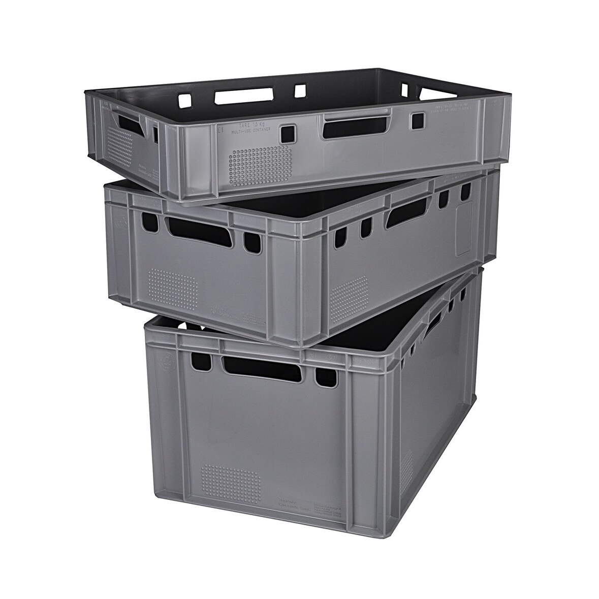 BURI Fleischkisten Kisten Eurobox lebensmittelecht - HDPE Metzgerkiste Box Lagerkiste E3 grau 2 Stück