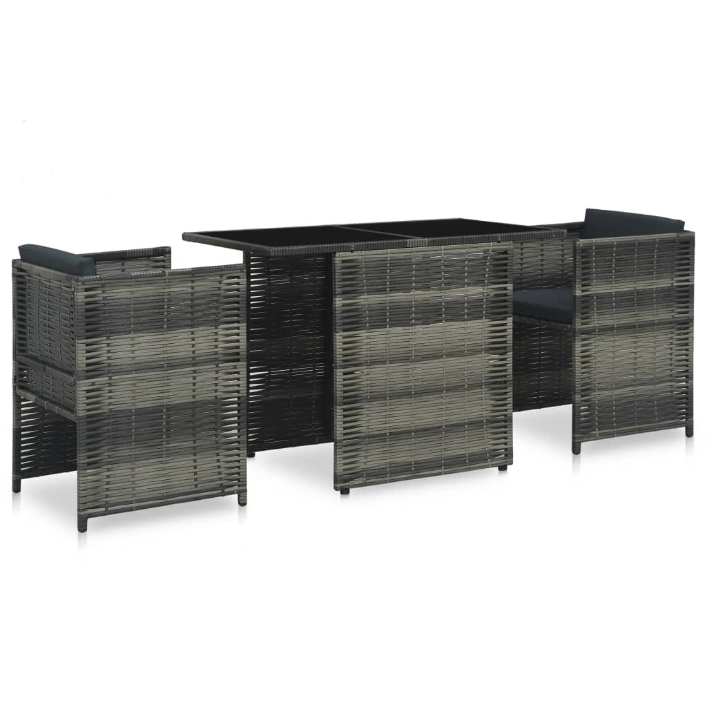 vidaXL 3-tlg. Bistro-Set mit Auflagen Poly Rattan Grau