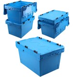 thumbnail of 5x Klappdeckelbox/Mehrwegbox, blau, verplompbar, stapelbar, LxBxH 600 x 400 x 300 mm, 47 Liter