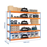 thumbnail of Simon Rack Estanteria Industrial, 2500x1500x750 mm, 600 kg de Punto Flexión, 5 Estantes Madera, Azul/Naranja/Madera - SimonTaller