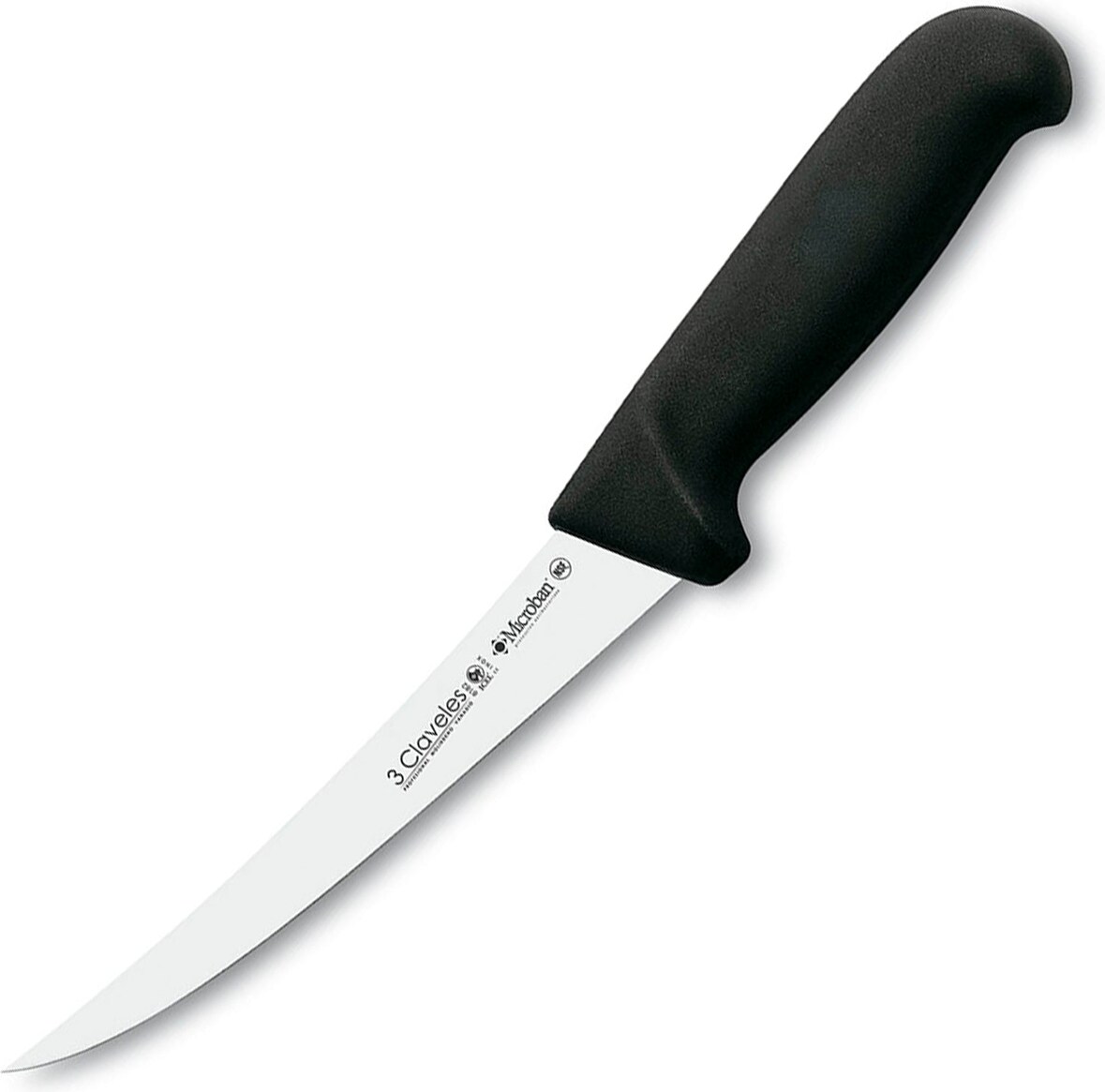3 Claveles Proflex - Cuchillo Profesional Deshuesador Curvo 15 cm Microban. Negro