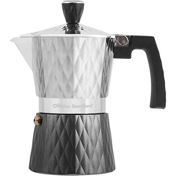 Officine Standard Caffettiera Diamantata Manico Antiscottatura Alluminio, Argento, Capacità 3 Tazze