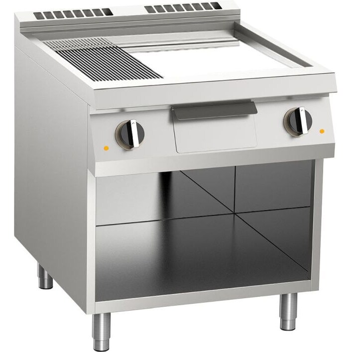 KBS Elektrogrillplatte 1/3 gerillt verchromt 10,8Kw 2 Heizzonen Offener Unterbau