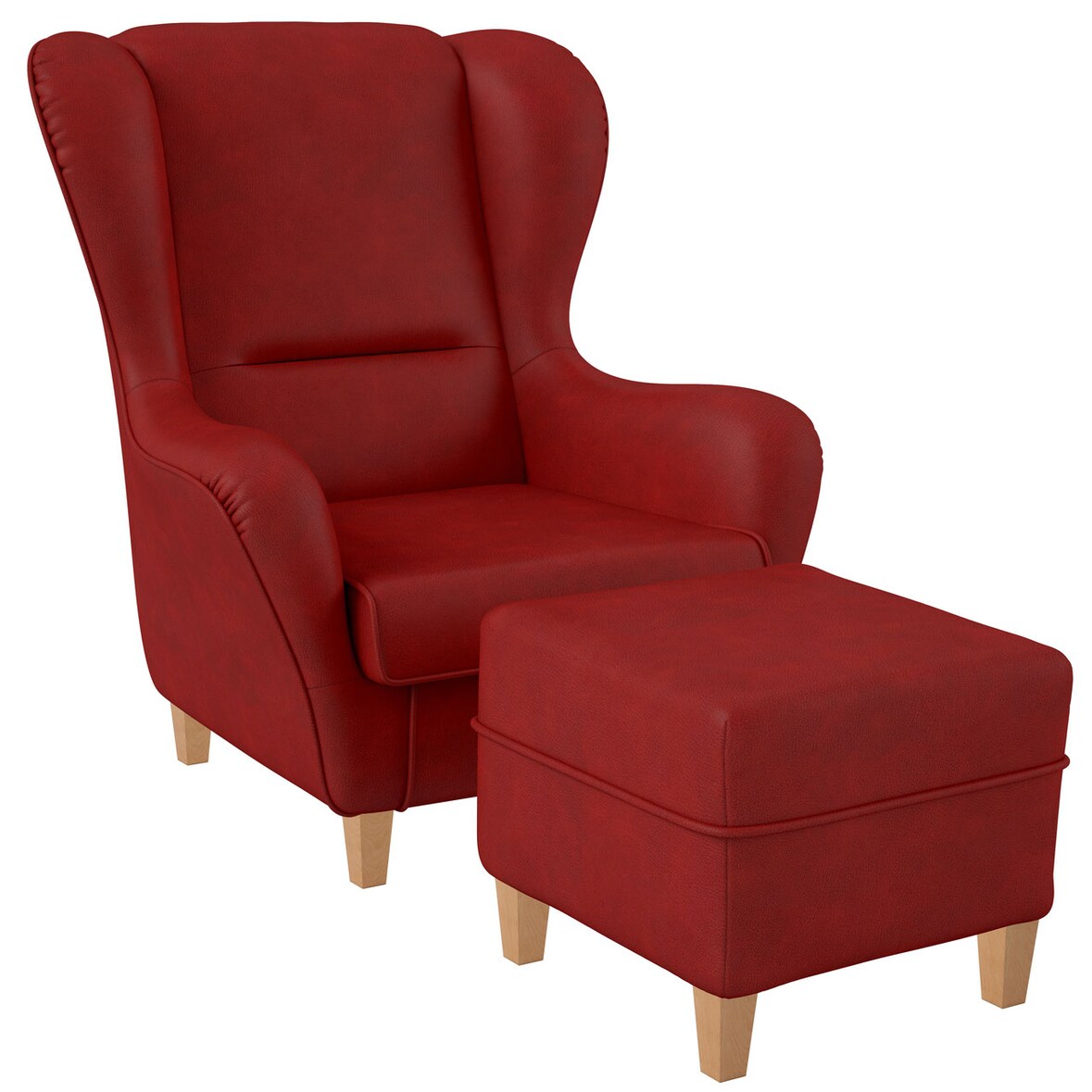 Supellex Sofia Ohrensessel mit Hocker | Design Kunstleder Milano Rot