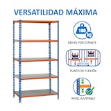 thumbnail of SimonRack Rayonnage métallique, 2000x1000x500 mm, 5 niveaux, tablette métallique, 180 kg au point de flexion, Bleu/Orange/Galvanisé - Simonclick