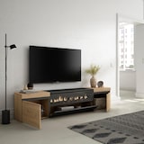 thumbnail of Meuble TV, Banc Télé, 200x45x35cm, Pour les TV jusqu'à 80", Cheminée électrique, Chêne et noir