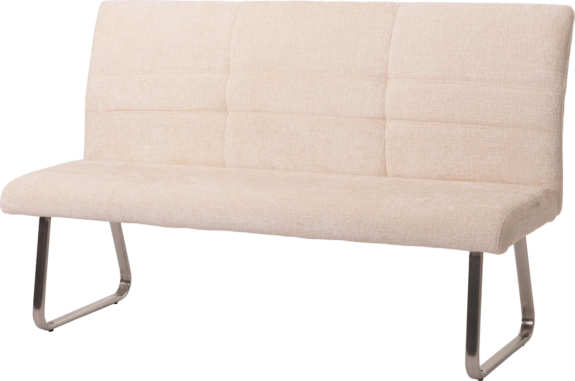 Sitzbank HWC-G55, Esszimmerbank Bank, Edelstahl gebürstet Stoff/Textil Chenille Öko-Tex, 160cm ~ creme
