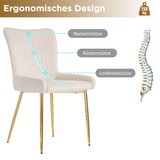 thumbnail of Esszimmerstuhl 4er Set Samt Beige+Gold 85x47x58 cm mit bequemer Rückenlehne, stabilem Metallgestell, vielseitig als Lounge Stuhl nutzbar