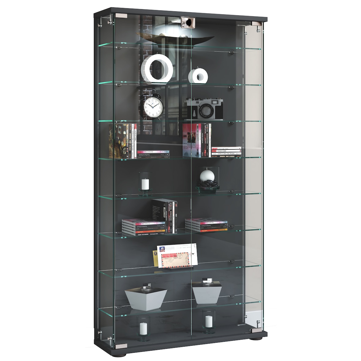 VCM Standvitrine Stelas Anthrazit H. 114 x B. 59 x T. 17 cm