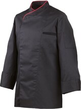 thumbnail of 212 - Kochjacke langarm, mit Druckknöpfen, Fb. schwarz, mit farbiger Paspel : rot 65% Polyester 35%Baumwolle 220 g/m² 4XL