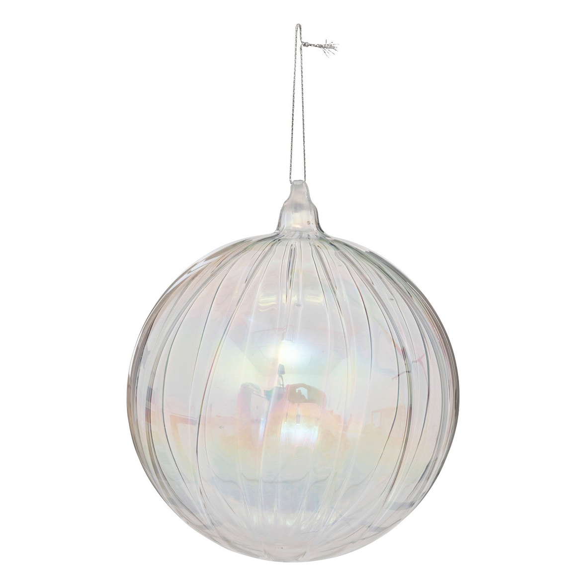 Déco Sapin de Noël Maxi Boule striée en Verre D 14 cm Transparent