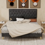 thumbnail of Polsterbett Doppelbett Stoffbett mit Stauraum Bettkasten Lattenrost modernes Bettgestell Komfortbett Schlafzimmer Design 160x200 Grau