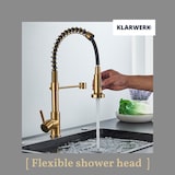 thumbnail of Bernd | Gastronomie Gold gebürstet Flexible Armatur | Edelstahl Wasserhahn Küche | Mischbatterie 360 Grad drehbar | Hochdruck 2 Anschlüsse