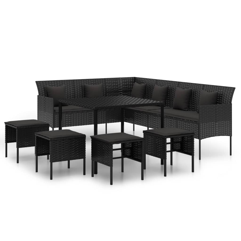 Helloshop26 - 6-teiliges schwarzes Gartenmöbel-Set aus Kunstharzgeflecht mit Kissen Gartenmöbel und Kissen 02_0014460