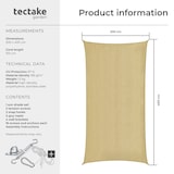 thumbnail of tectake Sonnensegel Sunny, wetterfestes HDPE-Material mit UV-Schutz - 2 x 4 m Sand
