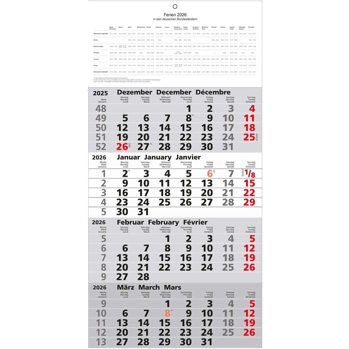 Güss 4-Monatskalender Viermonatskalender 60x30cm