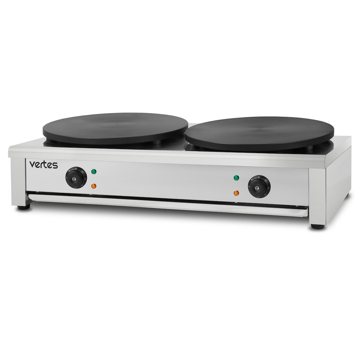 VERTES Dubbel Crepes Maker elektrisch met 2 platen van 40cm, 2×3000W, roestvrij staal, anti-aanbak, traploos instelbare temp. 50‑300°C