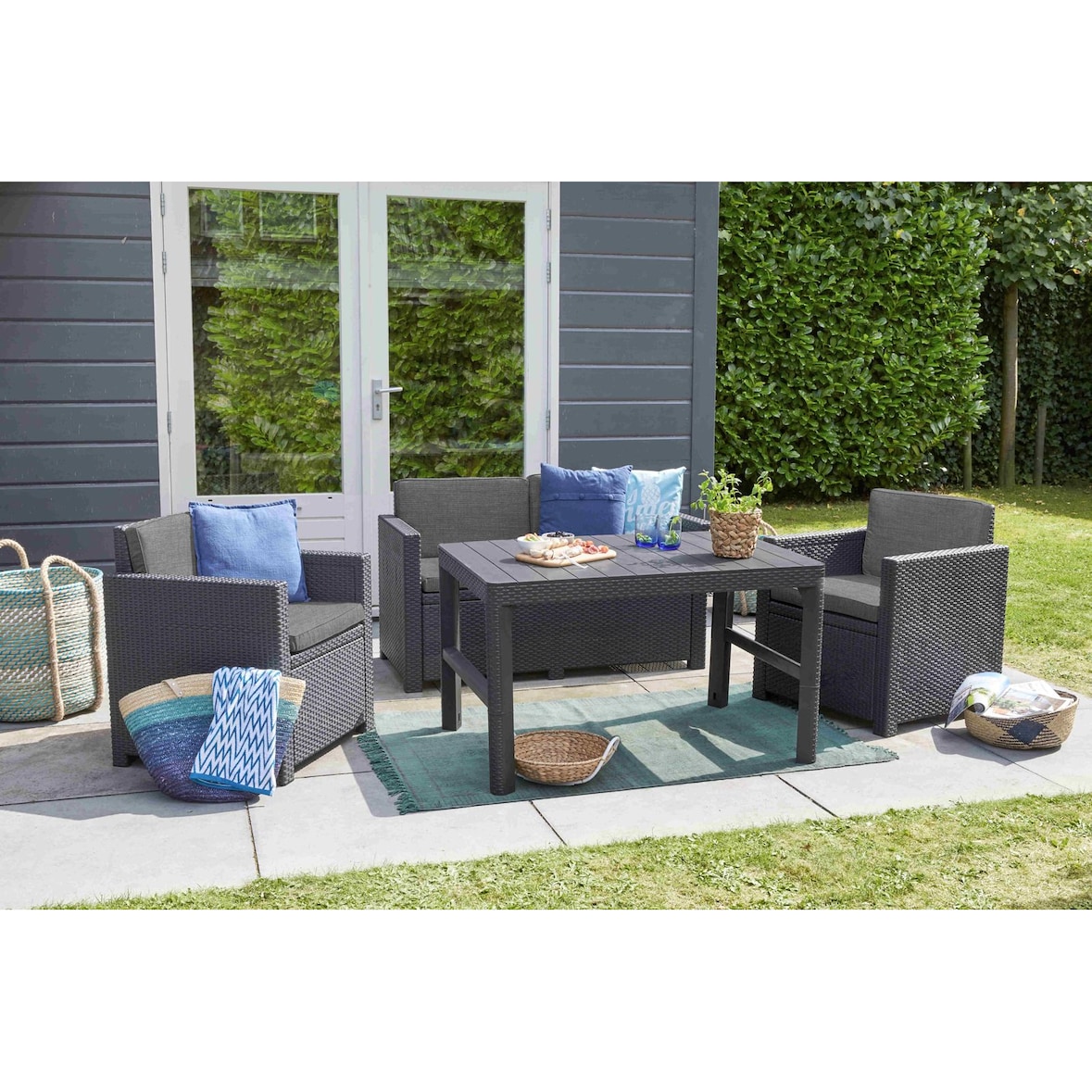 Allibert Loungeset Victoria Monaco mit Tisch Lyon anthrazit - Premium - Rattanoptik, wetterfest