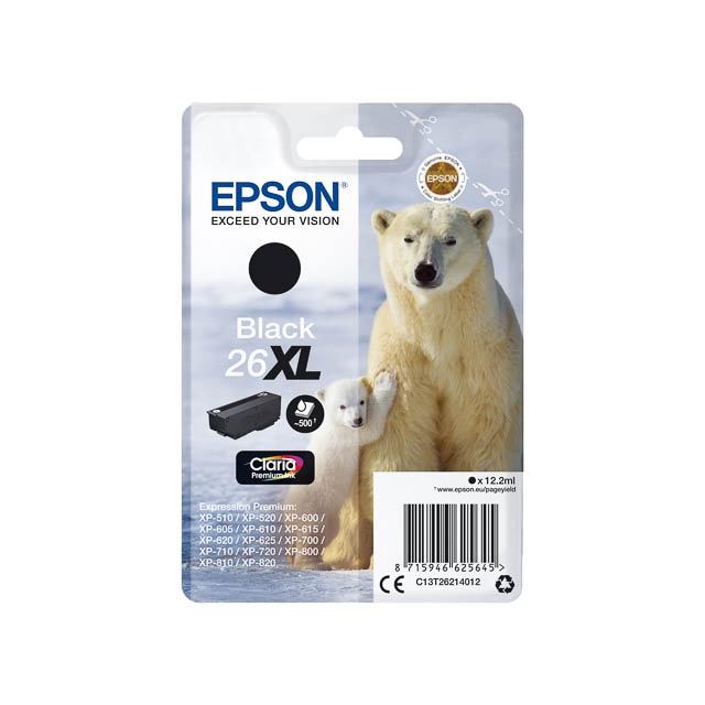 EPSON Cartouche Jet d'Encre Claria Premium Noir (XL) ''Ours Polaire'' (T2621) - C13T26214012