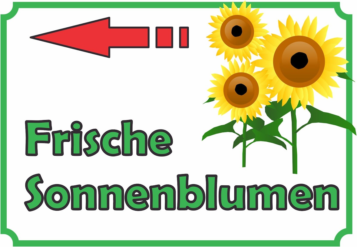 Sonnenblumen Verkaufsschild mit Pfeil links Hofladen Verkaufsförderung A4 Rückseite selbstklebend