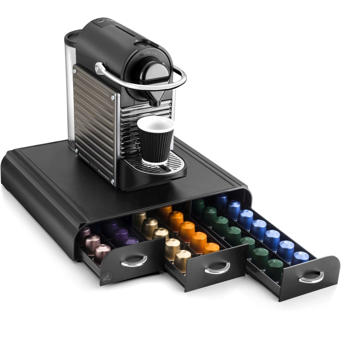 Dispenser für Kaffeekapseln 3 Schubfächer 34,2x32,7x6,9cm schwarz