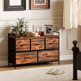 thumbnail of Mueble organizador cajonera de tela con 5 cajones y marco metálico estilo industrial para salón recibidor dormitorio 98x29x63 cm marrón rústico