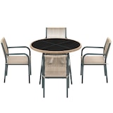 thumbnail of Gartenmöbel-Set Eisen Grau, 5-teilig mit rundem Tisch 110x110x74 cm, Sicherheitsglas, 4 Sessel mit Seilrückenlehne und Kissen