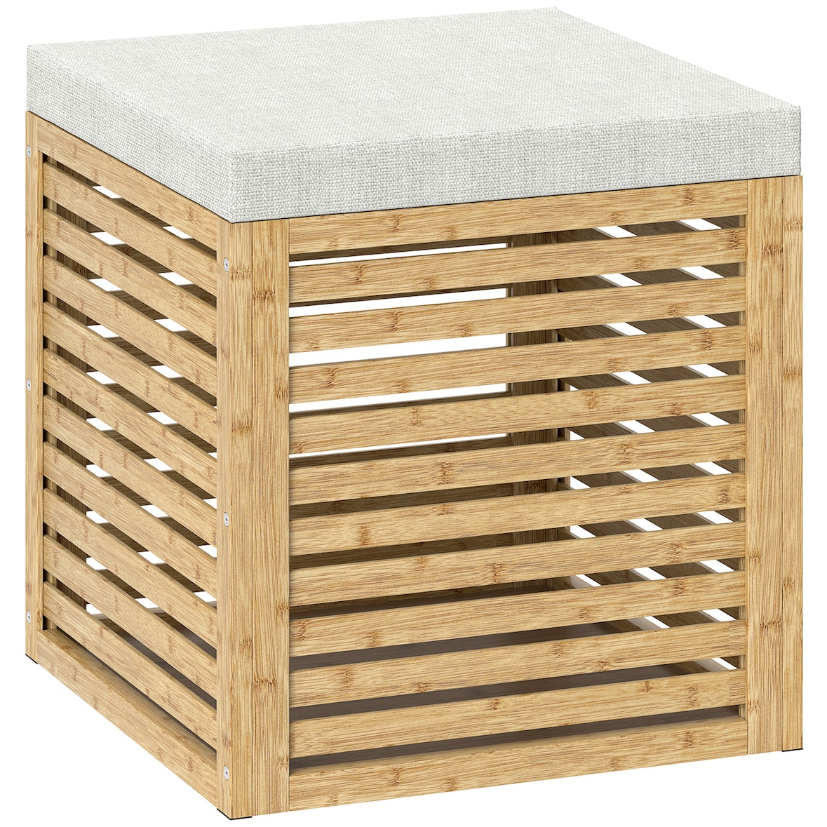 HOMCOM baúl de almacenaje para dormitorio 54,7L tapizado en lino sintético con asiento desmontable marco de bambú para entrada salón gris y natural