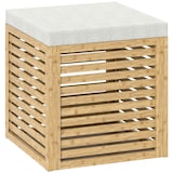 thumbnail of HOMCOM baúl de almacenaje para dormitorio 54,7L tapizado en lino sintético con asiento desmontable marco de bambú para entrada salón gris y natural