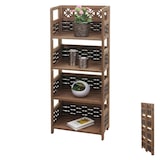 thumbnail of Scaffale libreria pieghevole 4x ripiani HWC-K86 legno polyrattan marrone scuro