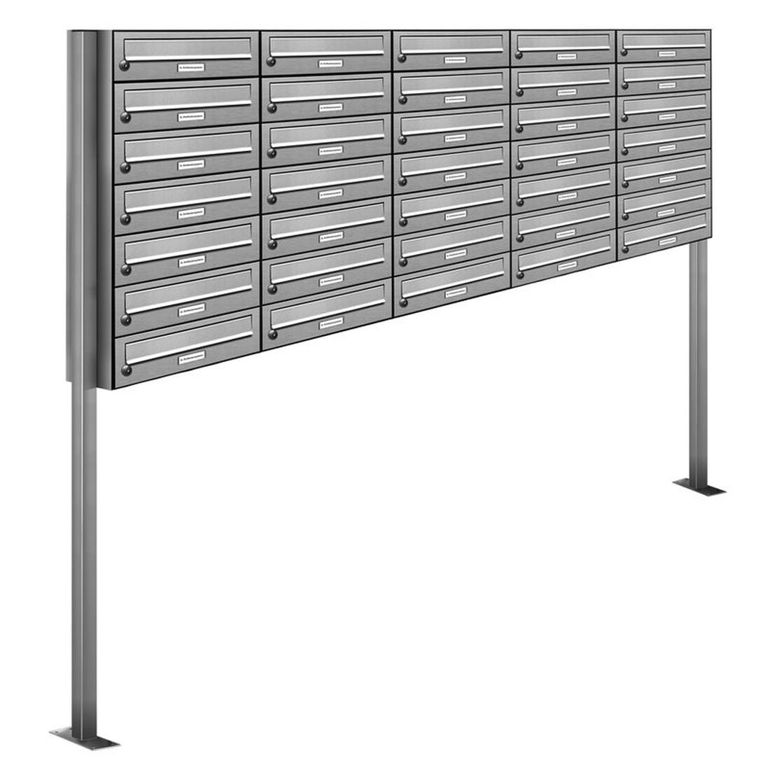 AL Briefkastensysteme 35 Fächer Premium Edelstahl Stand Briefkasten Anlage für Post A4 modern, robust, wetterfest, Artikelnummer: 132T35S5