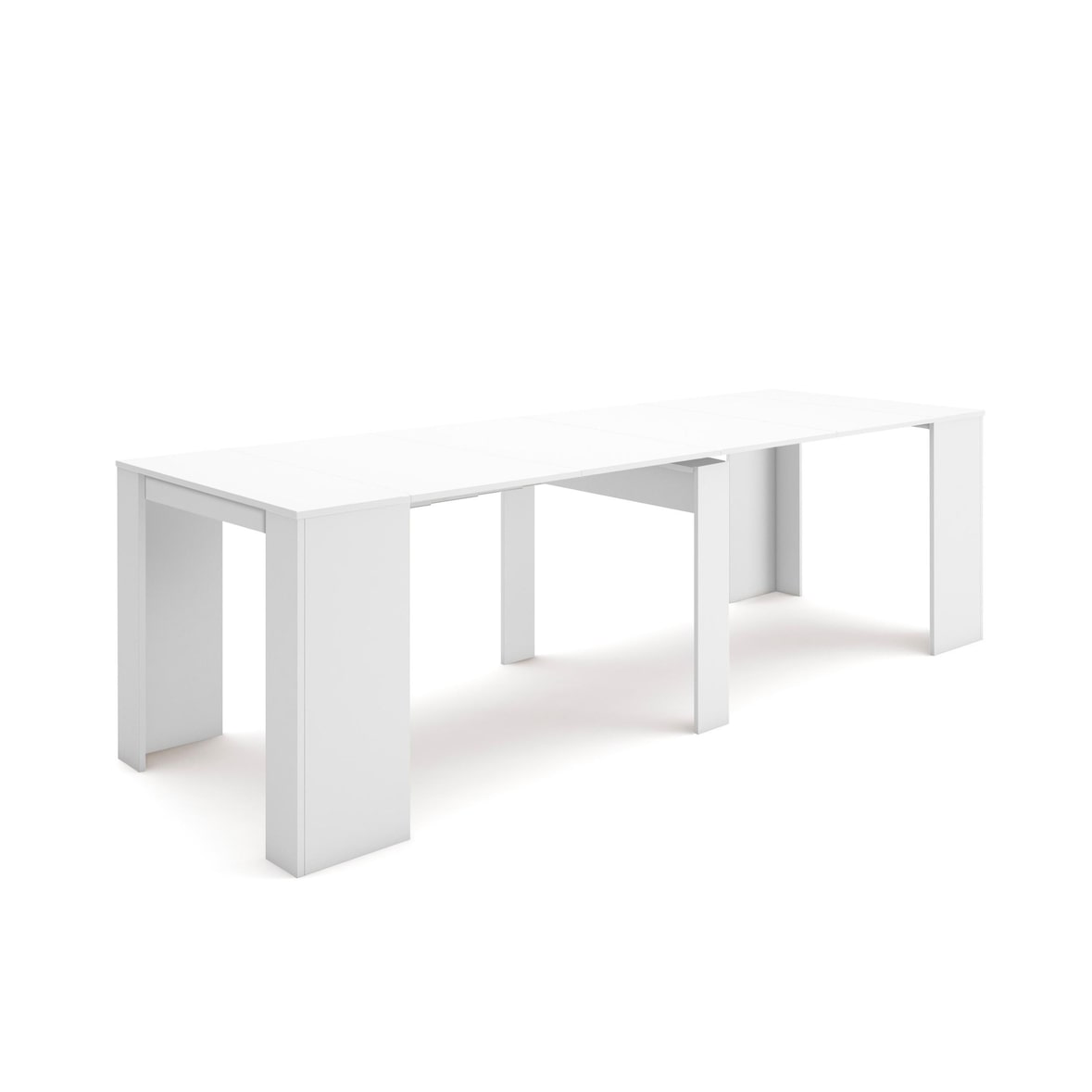 Ausziehbarer Konsolentisch, 262x90x77cm, Für 12 Personen, Esstisch, Moderner Stil, Weiß _ 279_17